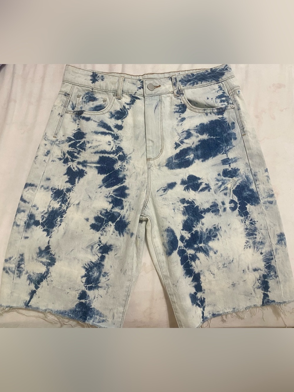 Tie-Dye Light Blue Denim Shorts